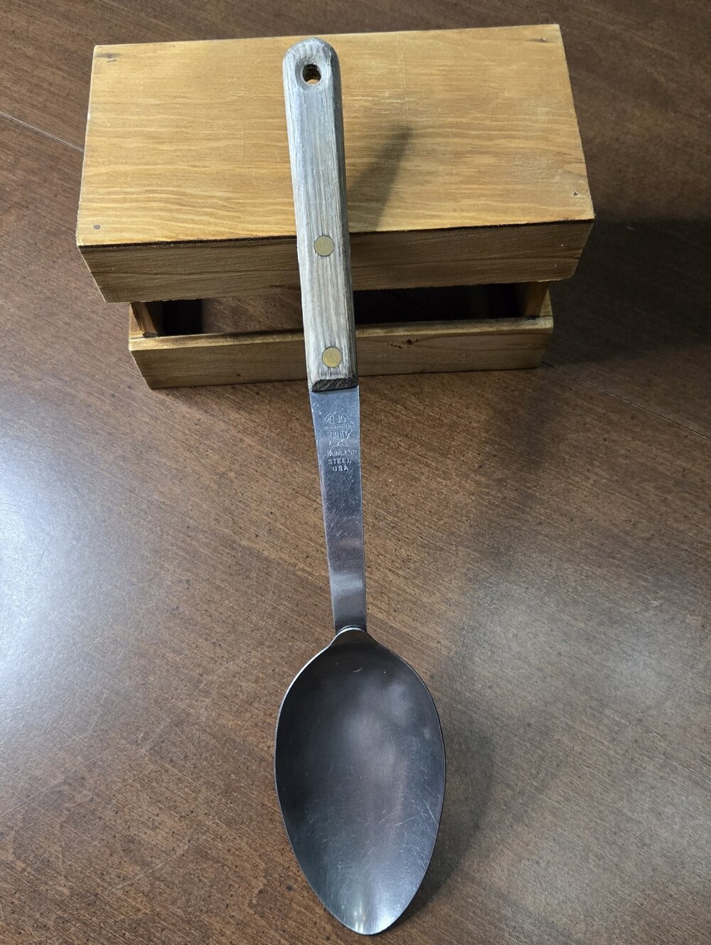 Vintage Retro Mel Jax Spoon Stainless Steel Wooden Handle 12" USA Made 60's